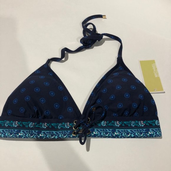 Michal Kors Womens Lace Up Halter Bikini Top Sz M - Picture 1 of 10